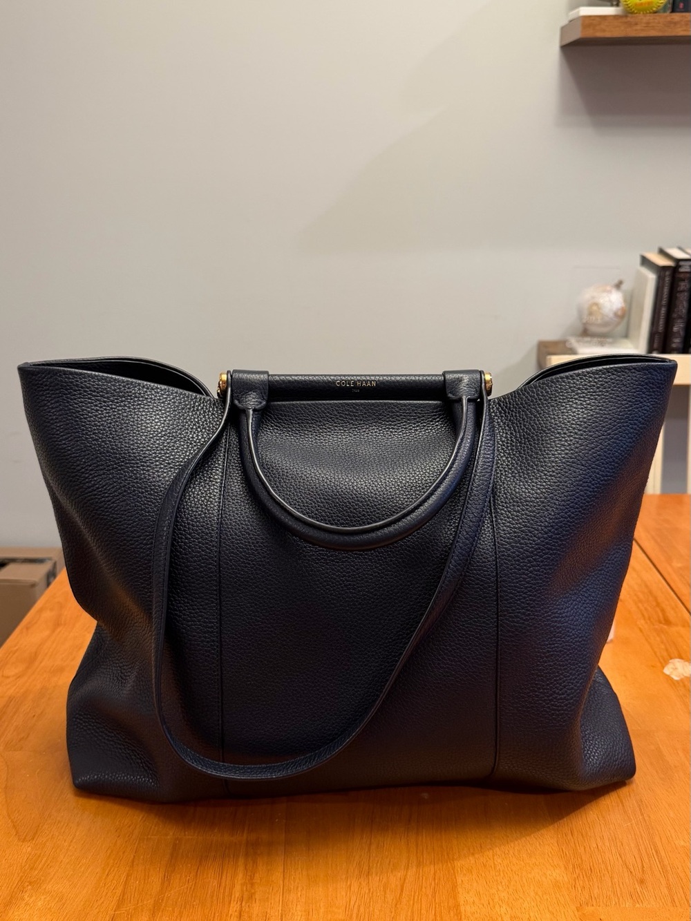 Cole Haan Catherine Navy Pebbled Leather Tote Bag